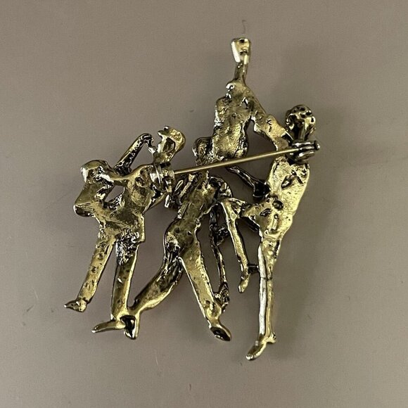 Vintage Jazz Band Motown Musicians Brooch Gold Tone Figural Pin Music Festival - Picture 3 of 5